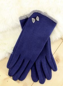 Ocieplone rękawiczki kokardka pepitka REK-5019 Niebieski