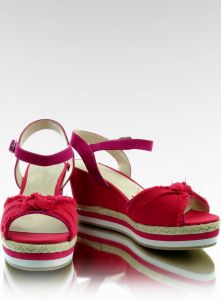 Sandały na koturnie 88039-5 czerwono-różowe