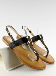 Sandałki japonki ze złotymi płatkami L5837 Black