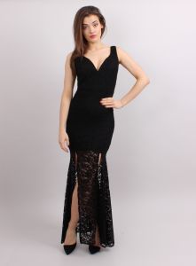 Długa sukienka koronka z rozcięciami OD-1043 Czarna