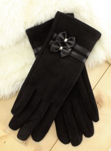 Rękawiczki ze skórzanymi kokardkami REK-A464 Black