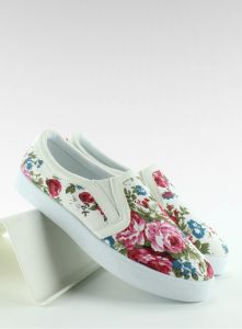 Slip-on jeansowe z kwiatami 9015-B Biały