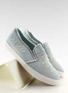 Trampki slip-on strzępiony jeans NB05 White blue